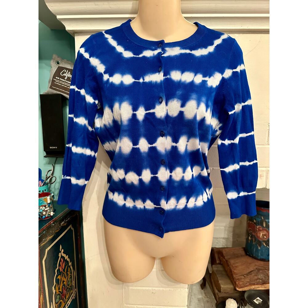 NWT TIE DYE STRIPED RAYON BLEND CARDIGAN 3/4 SLEEVE SWEATER S